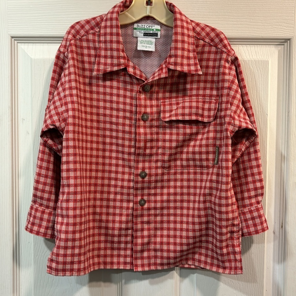 ExOfficio Shirt Buzz Off Insect Shield Button Up Red Plaid Rear Vent size XS 5/6